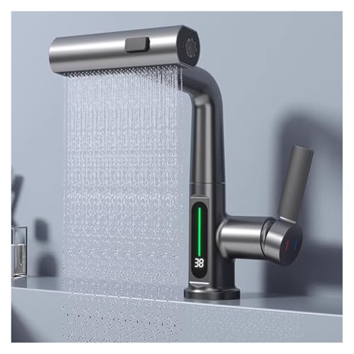 Mitigeur de lavabo blanc haut de gamme avec écran numérique et jet cascade - 3