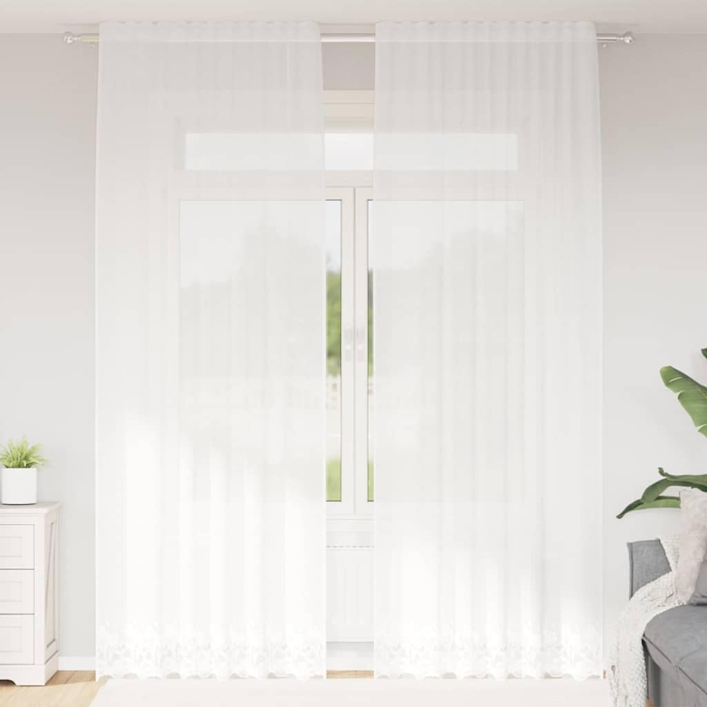 Elegancka zasłona koronkowa, kwiatowa biel, 260 x 150 cm, z poliestru, nieprzejrzysta, filtrująca światło, do salonu, sypialni, biura, 4 metody instalacji, izolacja termiczna
