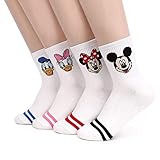 bythecoco Character Women Crew Socks 4 Pairs Mickey Minnie Donald Daisy