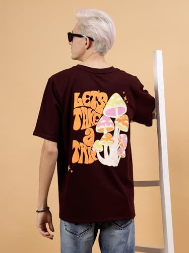 Image of Rigo Back Printed Half Sleeves Round Neck Oversized T-Shirt for Men | Drop Shoulder T-Shirt for Men | Loose Baggy Fit T-Shirt for Men