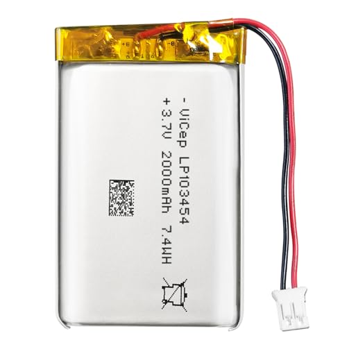 ViCep Batterie au Lithium polymère 3,7V 2000mAh 103454 Rechargeable JST pour Haut-Parleur Bluetooth et Appareil sans Fil-Confirmez la Taille et la polarité Avant l'achat