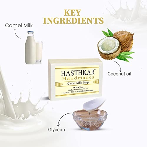 Image of byPureNaturals Hasthkar Handmades Glycerine Camel Milk Soap Bathing Bar for Men & Women 125 gm (Pack Of 4)