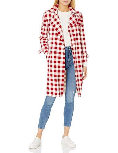Norma Kamali Women's Trenchcoat, RED Buff Check, XL/42