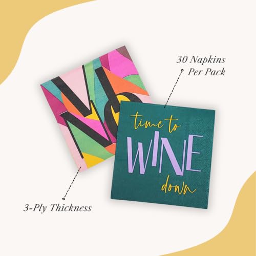 Image of Punch Studio 30-Count Disposable Paper Decorative Cake /Cocktail Party Napkins, 5 inch Square, Vino