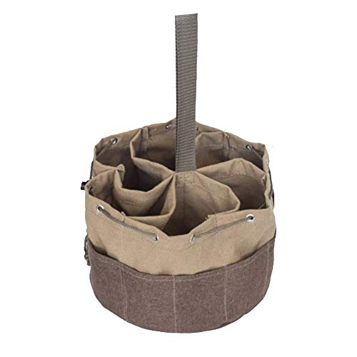 Basong Bolsa de Herramientas de Trabajo, Bolsa de paracaídas, Bolsa con cordón para organizar Herramientas, Bolsa de Piezas pequeñas, Forma Redonda, 17 Bolsillos, Color marrón
