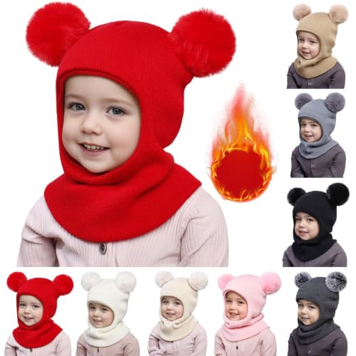 Toddler Beanie Knitted Double Pompom Brimless Hats Red One Size - image 5