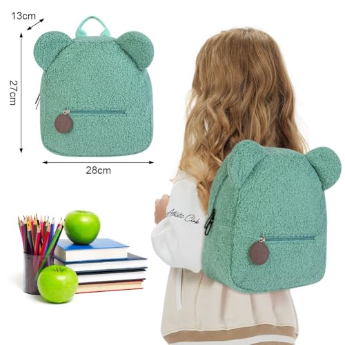 Aomig Plüsch Rucksack Kindergartenrucksack Kleinkind Rucksack Kindergarten Schultasche für Jungen Mädchen Kinder Tierischer Kinderrucksack Tier Cartoon Mini Tasche Kinder Rucksack für 2-6 Jahre (Grün)