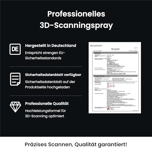 Revopoint 3D Scanning Spray für 3D-Scanner, für Reflektierende, Transparente, Schwarze oder stark strukturierte Oberflächen, kein Reinigen erforderlich, Sublimation, 500 ml, AB-6