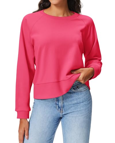 Stelle Cropped Sweatshirts for Women Cotton Long Sleeve Crop Tops Comfort Crewneck Basic Shirts Watermelon Sugar Small