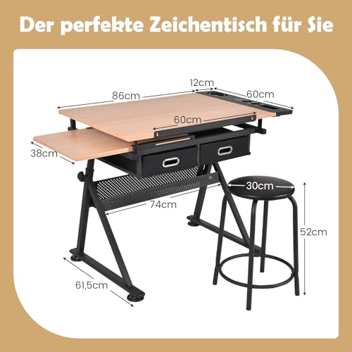 Zeichentisch Goplus Höhenverstellbar mit Hocker und Stauraum