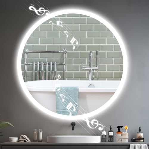 Yoleo Espejo Baño Led Bluetooth, Espejo Redondo 70 Cm, Espejo Baño Con Luz 3 Colores, Interruptor Táctil, Función Antivaho, Vidrio A Prueba D Yoleo Espejo Baño Led Bluetooth, Espejo Redondo 70 Cm, Espejo Baño Con Luz 3 Colores, Interruptor Táctil, Función Antivaho, Vidrio A Prueba D