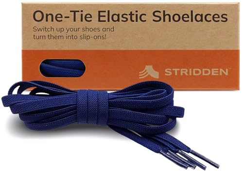 STRIDDEN 1 Pair One-Tie Elastic Flat Shoelaces for Sneakers Boots, Eco-Positive Stretch Lace Turns Shoes Into Slip-Ons/No-Tie, Navy Blue/36in