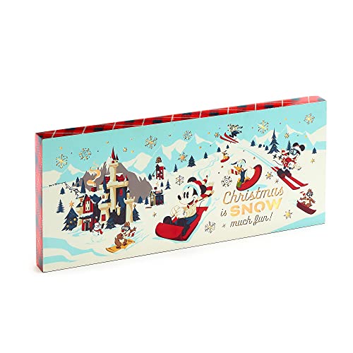 Disney Store Official Mickey and Friends Festive Light-Up Sign, Wooden Sign with Festive Character Artwork Featuring Mickey, Minnie, Donald, Goofy, Pluto and Christmas Is Snow Much Fun! Wording