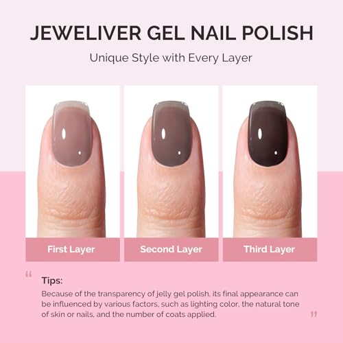 Image of MelodySusie Jeweliver Jelly Gel Nail Polish, 0.5Fl.oz Black Jelly Gel Polish Sheer Translucent Soak Off UV LED Light Cure Valentine's Day Gift for Women Nail Art Manicure Nail Art DIY at Home JM-NJ-4