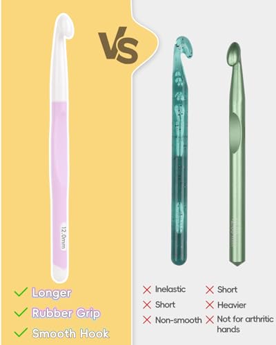 Image of Aeelike Crochet Hooks 8mm, 10mm, 12mm,15mm, 20mm, Ergonomic Crochet Hooks Set with Large Rubber Handle Crocheting Accessories for Chunky Yarn Weaving Blanket DIY Crafts,Ideal Gift