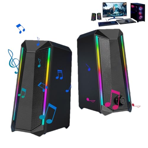 Gvblkq Altavoces de PC para escritorio, de sonido USB RGB, 2 altavoces coloridos ABS, audio estéreo mejorado, fácil control de volumen, configuración Plug and Play, para computadora, laptop