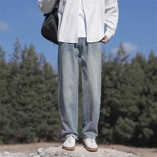 Mens Jeans Spring Loose Straight Baggy Elastic Waist Wide Leg Casual Denim Pants Comfortable2