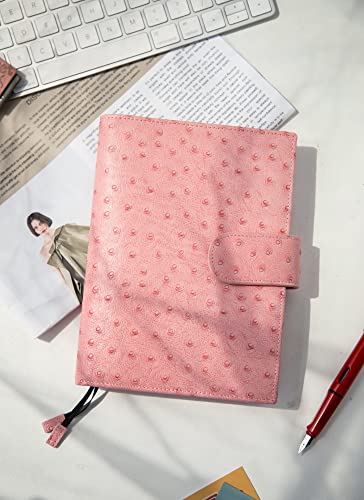Smartfee B6 Planner Cover With Zipper And Big Back Pocket, Ostrich Print Leather（Ostrich Pink) #TOP5