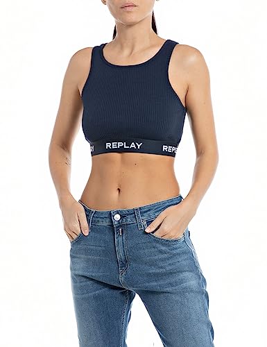 T-shirt à bretelles Replay W3782b en coton stretch côtelé pour femme
