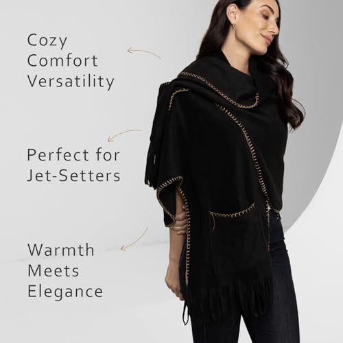 Fleece Traveler Wrap, Cozy Shawl Wraps for Women, Stylish Ponchos for Women3