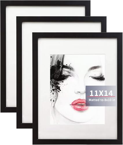 Elabo 11x14 Black Picture Frame (3 Pack) - High Definition Plexiglass Display Pictures 8x10 with Mat or 11x14 Without Mat - Vertical or Horizontal Wall Mount Hanging Photo Frame