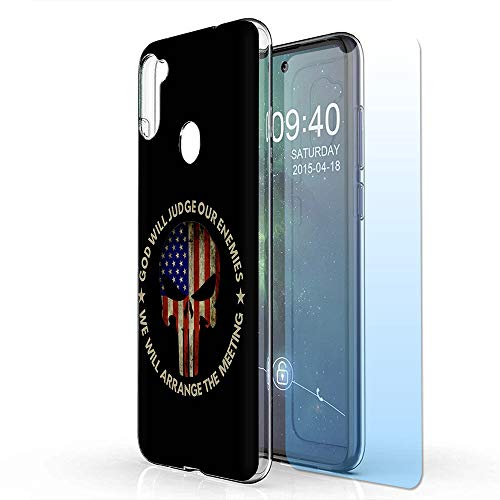 VIBECover Slim Case/Tempered Glass for Samsung Galaxy A11, Total Guard Flex TPU Cover, Skull Judge