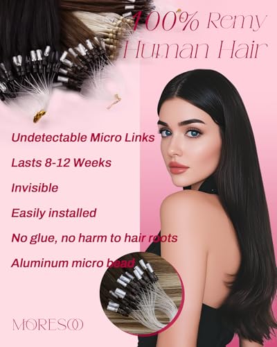 Image of Moresoo 22 Inch Micro Link Hair Extensions Human Hair, Brown Bleach Blonde | 22inch, 50g 50 Strands, micro bead compatible, medium brown to bleach blonde balayage, added volume, long hairstyles