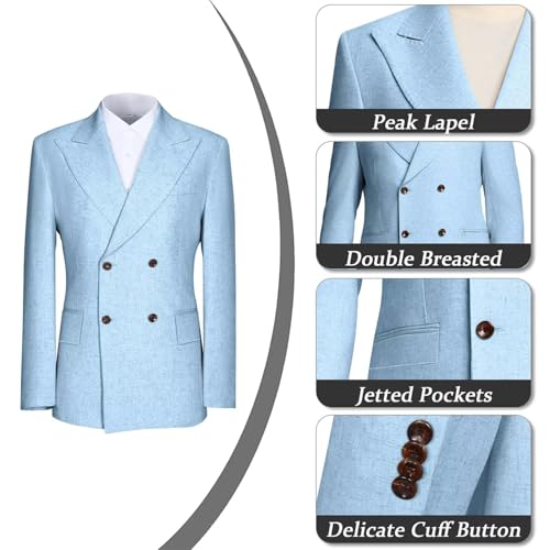 Mens Suits Linen 2 Piece Suit for Men Peak Lapel Slim Fit Suits Set Double Breasted Tuxedo for Men3