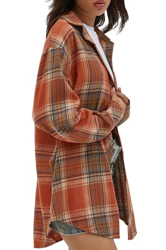 Image of CHYRII Womens Button Down Flannel Shirts Long Sleeve Plaid Shackets Business Casual Blouse Top