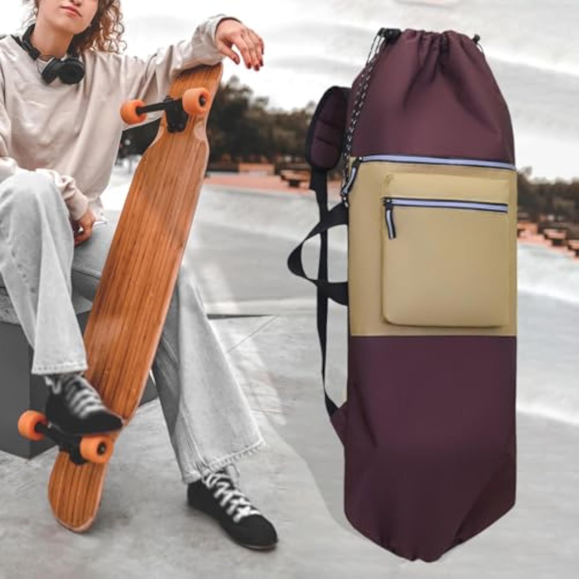 Skateboard Backpack, Drawstring Closure for Outdoor Activities