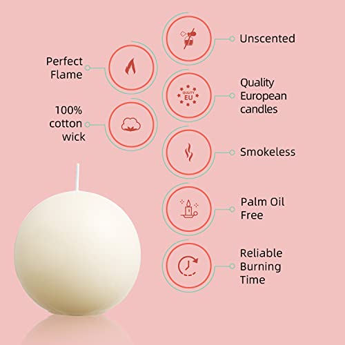 Ball Pillar Candles Set of 3 Ivory 3Inch Unscented Handpoured Weddings, Home Decoration, 75 Hour - Image 4