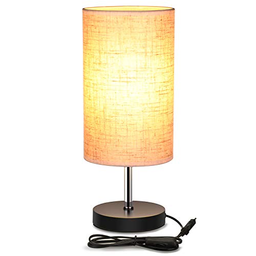 Lightess Lampe de Chevet E27 Lampe de Table de Bureau Abat-jour en Tissu Moderne Eclairage Décoration Lumière pour Chambre à Coucher Salon Café Hôtel Bureau Chambre de Bébé (Rond)