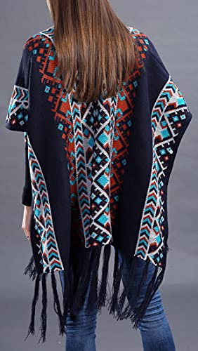 Bonnorth Women's Shawl Vintage Knit Poncho Capes With Tassel Blanket Wrap Ruana for Fall Winter3