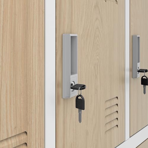 Jan Nowak Wertfachschrank 3B4A Fächerschrank Schließfachschrank mit 12 Fächern Metallspind Umkleideschrank Stahlblech Pulverbeschichtung Farbwahl 185 cm x 90 cm x 40 cm (Weiß-Holz)