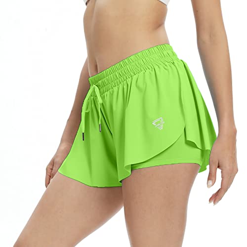 Image of 2 in 1 Flowy Running Shorts for Women Gym Yoga Athletic Womens Workout Biker Spandex Lounge Sweat Skirt Summer