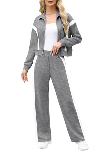 Image of XIEERDUO Lounge Sets for Women 2025 Sweatsuit 2 Piece Outfits Sweatshirt Wide Leg Sweatpant Tracksuit Matching Set