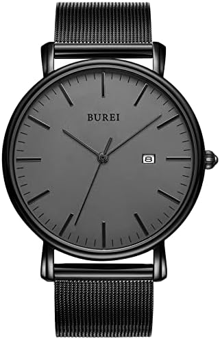 BUREI Men's Watches, Classic Analogue Dial with Date Japanese Quartz and Ultra-Thin Stainless Steel Mesh Band