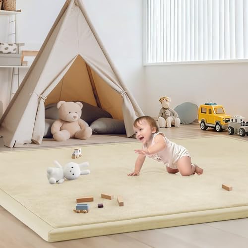 Image of Baby Play Mat for Floor Nursery Rug Muscle Mat Area Rug Playroom Rug 79 inchx79 inch Playpen Mat Elastic Foam 1.3 inch Thick Crawling Mat for Babies,Toddlers, Infants, Kids,Light Beige