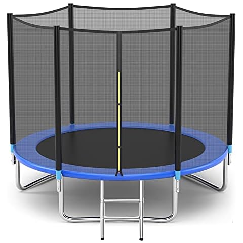 Tiktun Pro Trampoline with Safety Enclosure, 8Ft 10Ft 12Ft 14Ft 15Ft 16Ft Heavy Duty Jumping Mat and Spring Cover Padding for Kids and Adults(8Ft), Black Cover