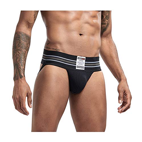 JOCKMAIL Calzoncillos para Hombre Sexy Suspensorio Atlético Tangas Gimnasio Atlético Ropa Interior Suspensorio Cinturón Ancho Sexy Slips 7 Colores (M, Negro)