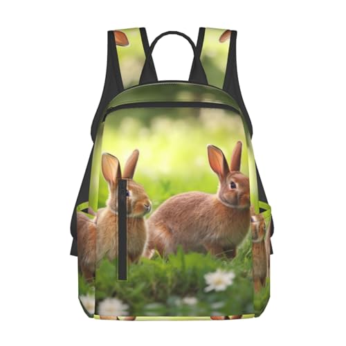 Sac à dos d'école grand format noir imprimé lapins pour ado et enfant