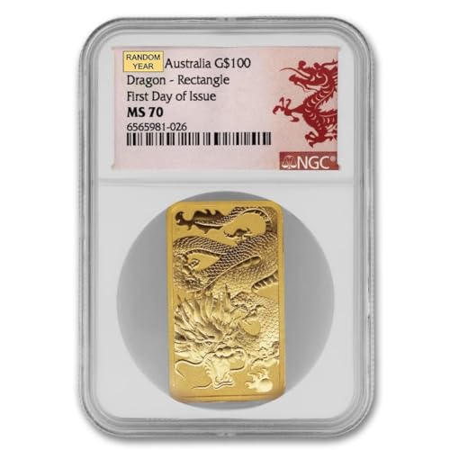 2018 1 oz Australian Gold Dragon Bar MS-70 $100 NGC MS70