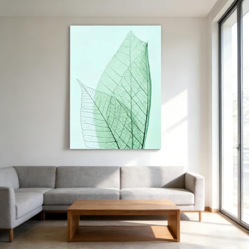 VGJfghTR Arte mural botánico minimalista, impresión en lienzo con vetas de hojas verdes, arte abstracto moderno (70 x 100 cm/sin marco)