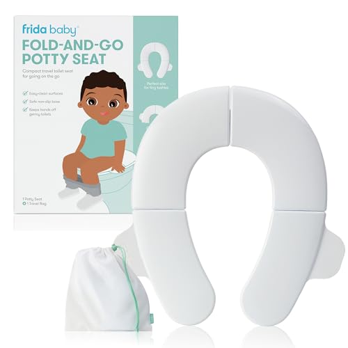 Frida Baby Fold-and-Go Potty Seat | Folding Travel Potty Seat for Boys and Girls Fits Round & Oval Toilets Non-Slip Base Handles Includes Free Travel Bag