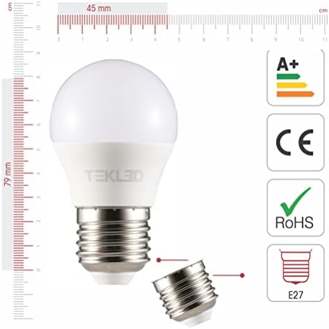 TEKLED® G45 Golf Ball DIMMABLE LED Bulbs | E27 Edison Screw | Energy Saving 5W Light Bulb 40W Incandescent Bulb Equivalent | 2700K 400LM | 6-Pack | Warm White