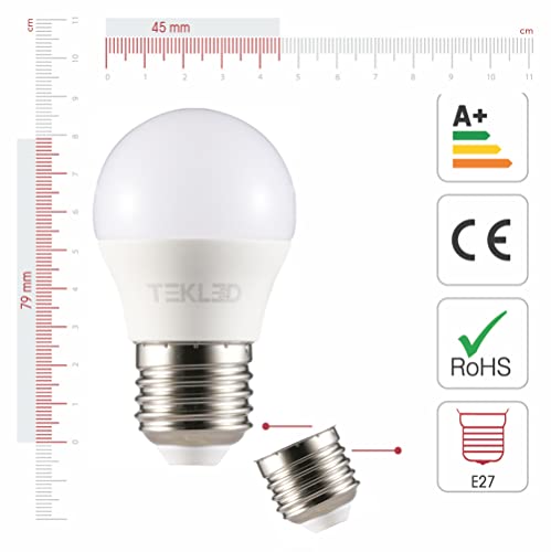 TEKLED® G45 Golf Ball DIMMABLE LED Bulbs | E27 Edison Screw | Energy Saving 5W Light Bulb 40W Incandescent Bulb Equivalent | 2700K 400LM | 6-Pack | Warm White