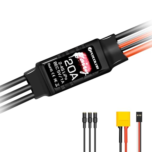 HAWK'S WORK Brushless ESC, 20A Brushless Motor Electric Speed Controller BEC 5V 1A with XT60 & 3.5mm...