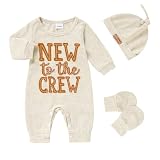 ZOELNIC Newborn Romper Baby Boy Cotton Jumpsuit New Baby Hat Gloves Romper Coming Home Clothes Outfits (Cream, 0-3 Months)