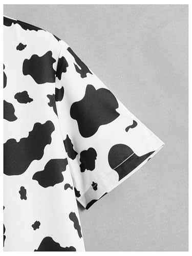 WDIRARA Men's Cow Print Button Down Shirt Short Sleeve Collar Top Casual Summer Tops4