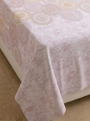 Image of Mafatlal 186 TC Spring Glory 100% Cotton Single Flat Bedsheet | 60 x 90 Inches | Soft & Breathable Floral Printed Bed Linen | Includes 1 Matching Pillow Cover | Floral Pink